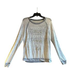 Miken Flow Positive Graphic Long Sleeve Blue Burnout Medium Sweatshirt Gauzy Y2K